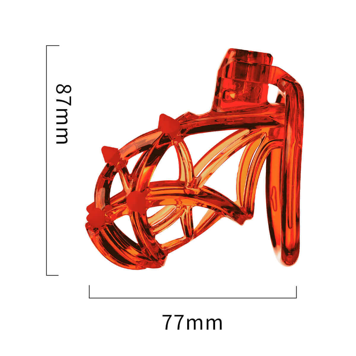 UPKO Caged Beast Male Chastity Device in orange, dimensions 87mm x 77mm, showcasing its aesthetic and unique design.