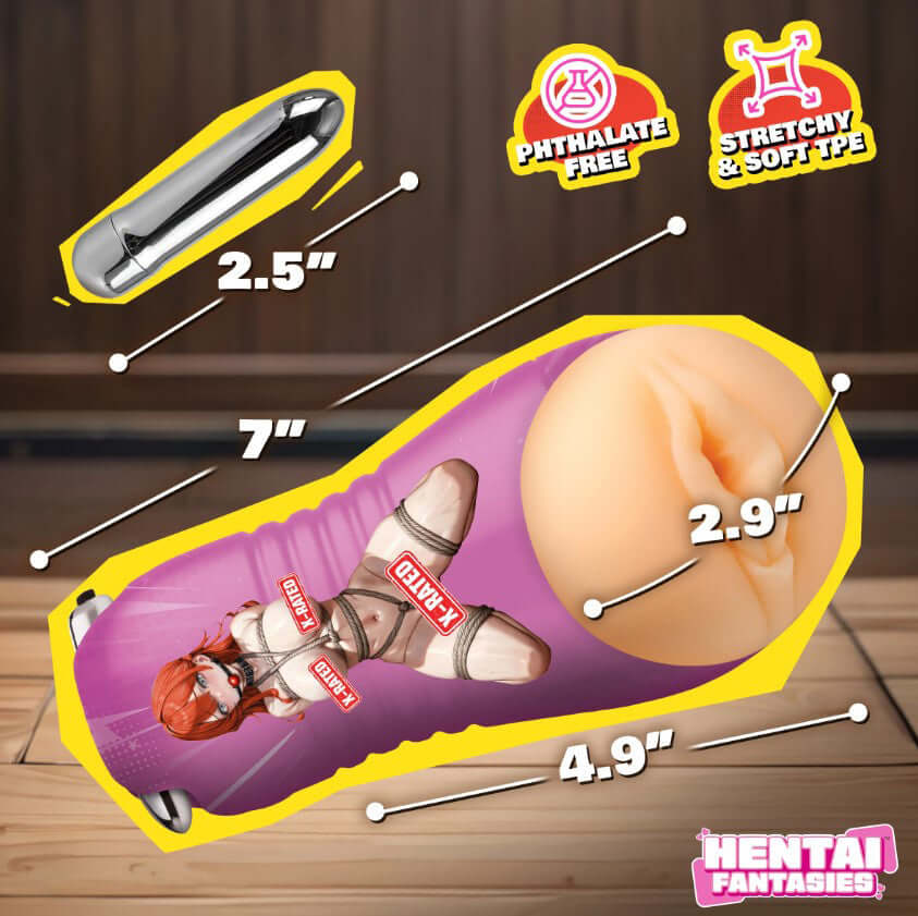 Misato the Shibari Girl Vibrating Pussy Stroker Beige dimensions and features including phthalate free design.