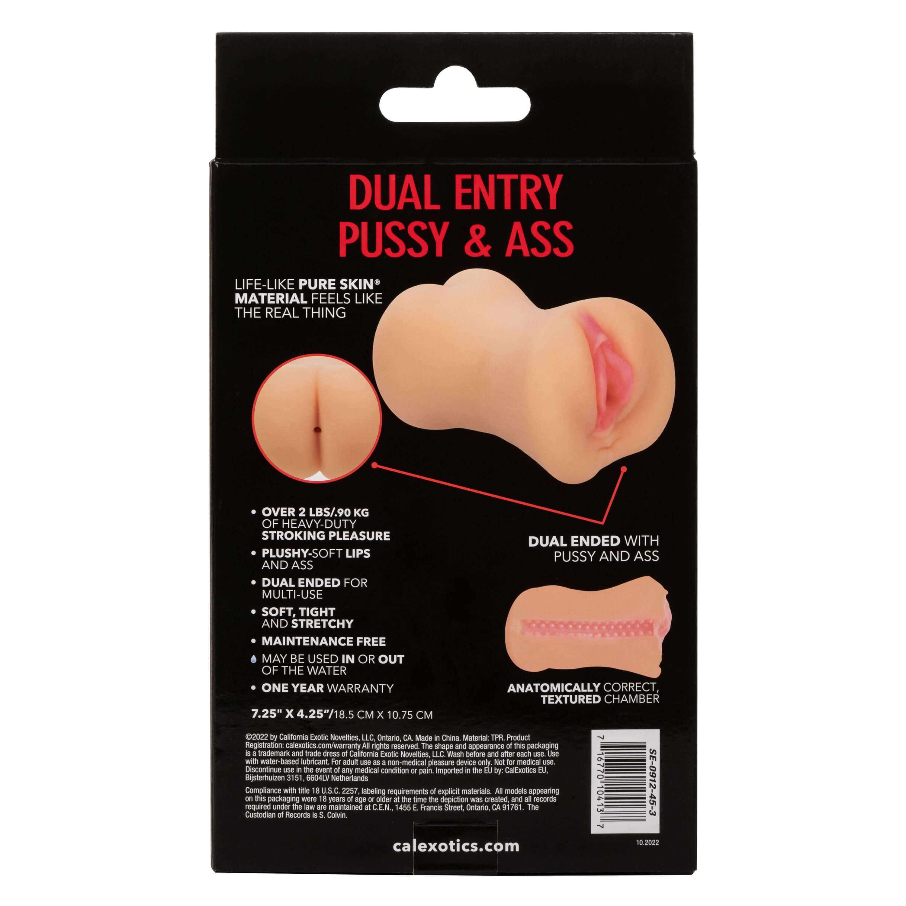 Stroke It Dual Entry Pussy & Ass Masturbator Ivory packaging showing dual entry options for enhanced pleasure.