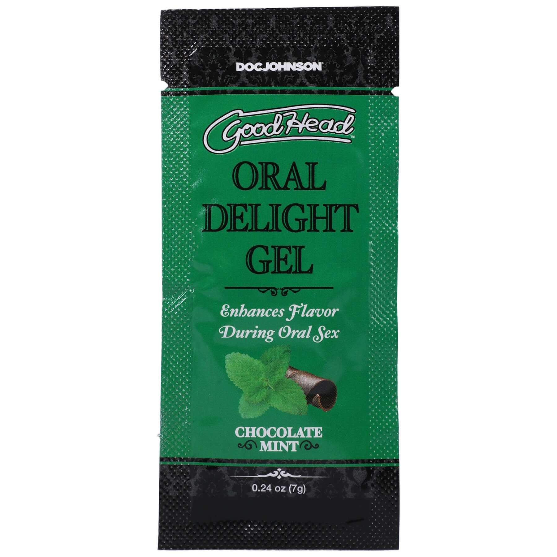Goodhead Oral Delight Gel Chocolate Mint 0.24 Oz Bulk packaging with mint leaf and chocolate image.