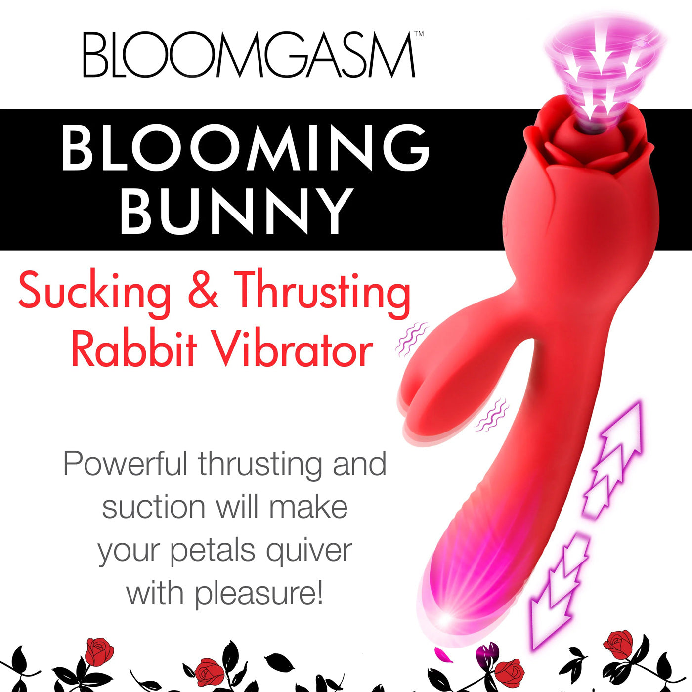 Blooming Bunny Sucking and Thrusting Silicone  Rabbit Vibrator - Red-3