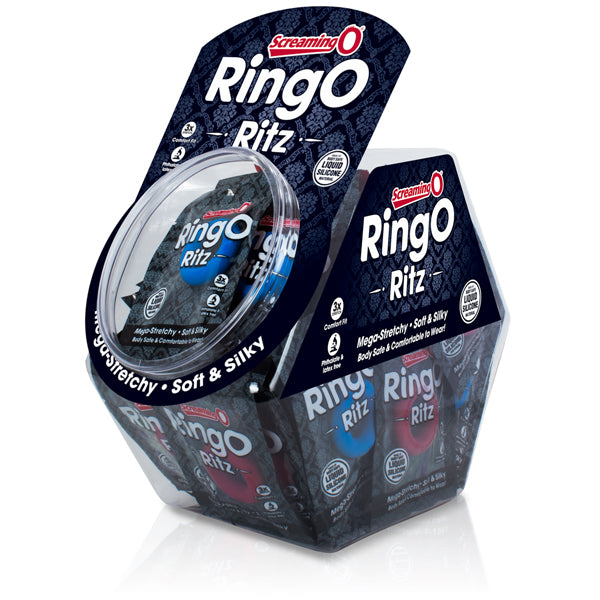 Screaming O RingO Ritz Cock Ring 36 Count Bowl Display featuring assorted cock rings for retailers and customers.