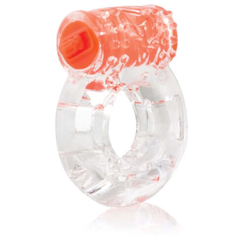 Colorpop Quickie Plus Vibrating Ring Orange, a clear vibrating erection ring with vibrant orange accents.
