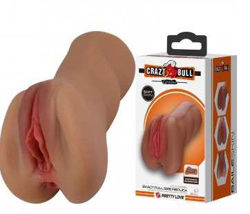 Caroline Realistic Vagina Masturbator Brown showcasing lifelike design and packaging for realistic sensations.