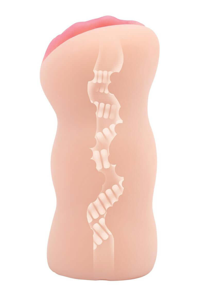 ZOLO Stroke Off Super Tight Vibe Stroker Light showcasing its realistic texture and lifelike internal canals.