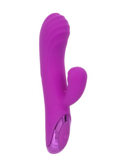 Kroma Turbo Passion Vibrator Purple, a compact dual stimulator with rippled texture and dual stimulation tips.
