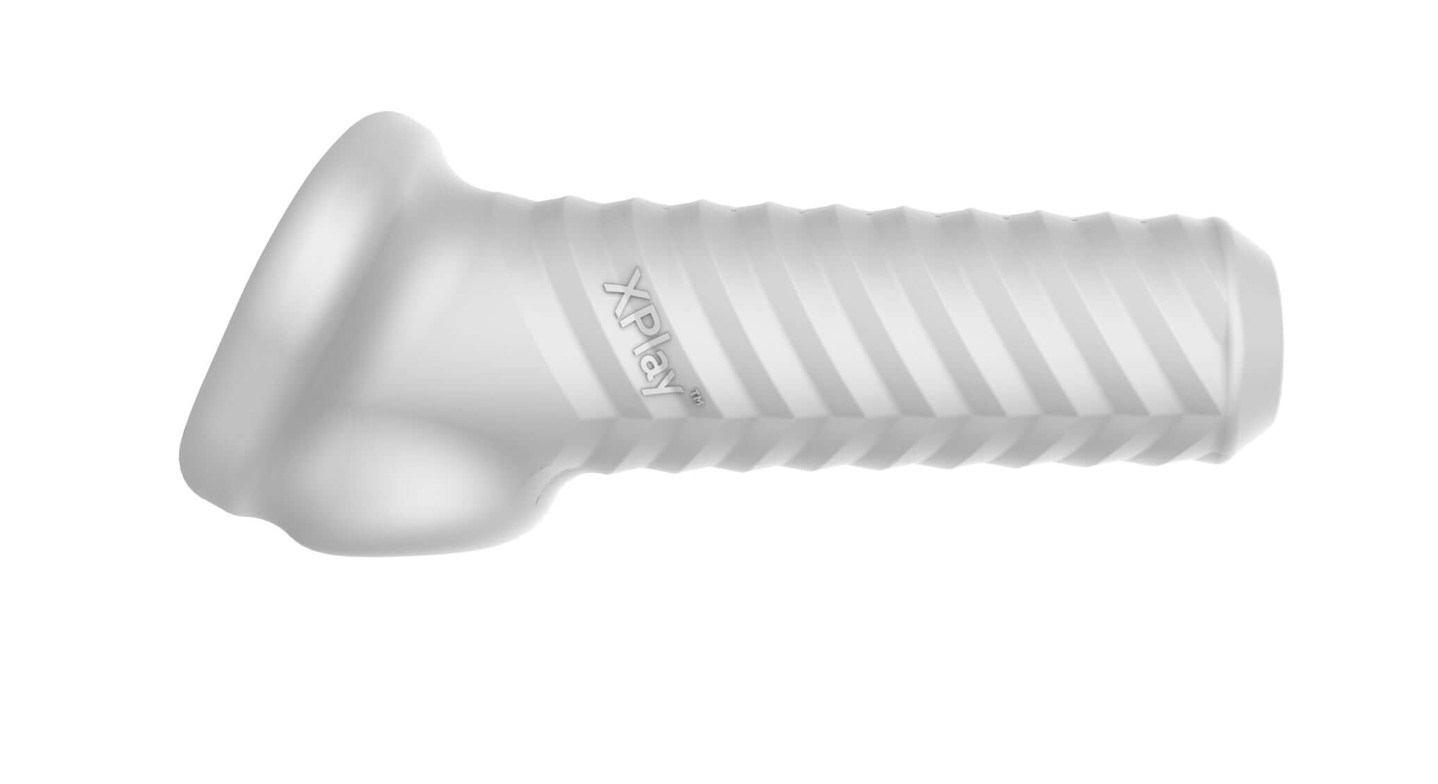 Xplay The Breeder Penis Sleeve Clear showing textured design for enhanced pleasure.