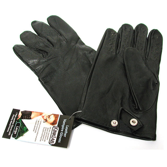 Kinklab Leather Vampire Gloves Small, premium leather gloves with metal-tipped fingertips for sensory play.