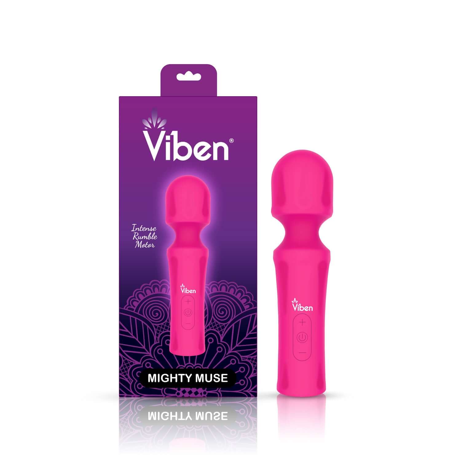 Mighty Muse Hot Pink Powerful Personal Wand Massager - 5 speeds, 15 vibration patterns, ergonomic handle, USB rechargeable, smooth silicone.