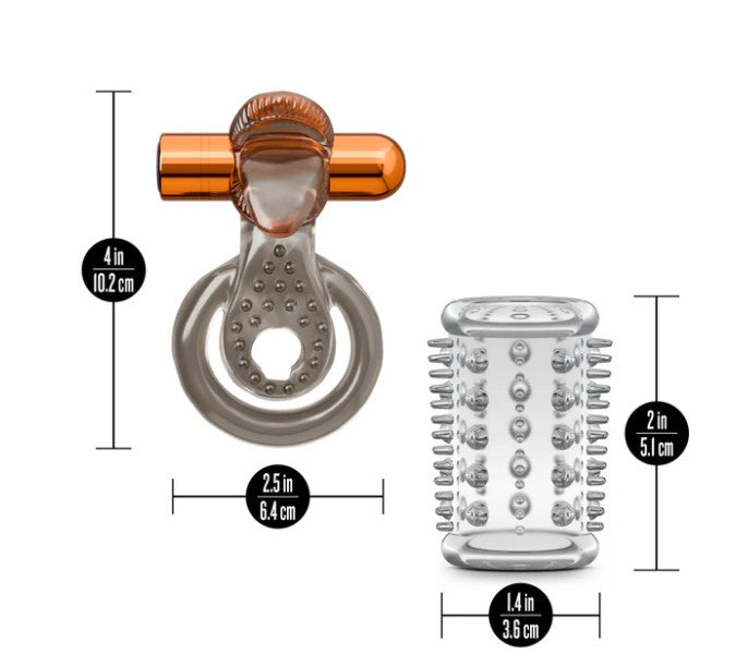 Stay Hard Cock Ring Set With Sleeve Textured Sheath dimensions and design features showcasing versatility and comfort.