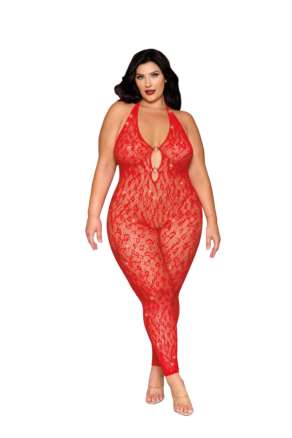 Rhinestone Bodystocking Dmnd - Queen Size - Poinsettia-0