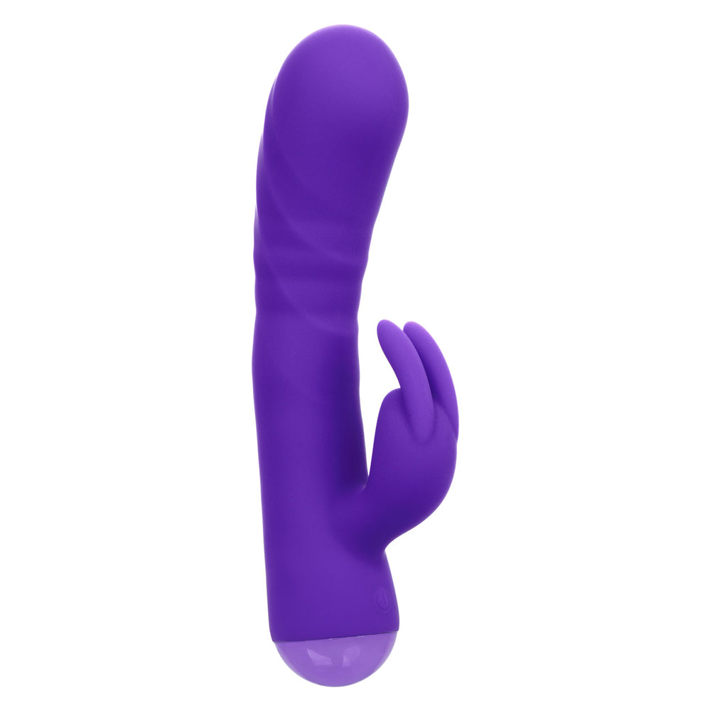 Extra Thicc Chubby Deep Thrust Bunny Vibrator Purple, a purple rabbit vibrator with deep thrusting shaft and bunny ears.