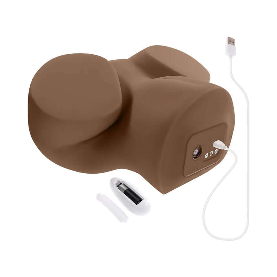 Squirt for Me XL Skyler Nicole Movie & Realistic Squirting Stroker Dark showing its lifelike design and USB charging feature.