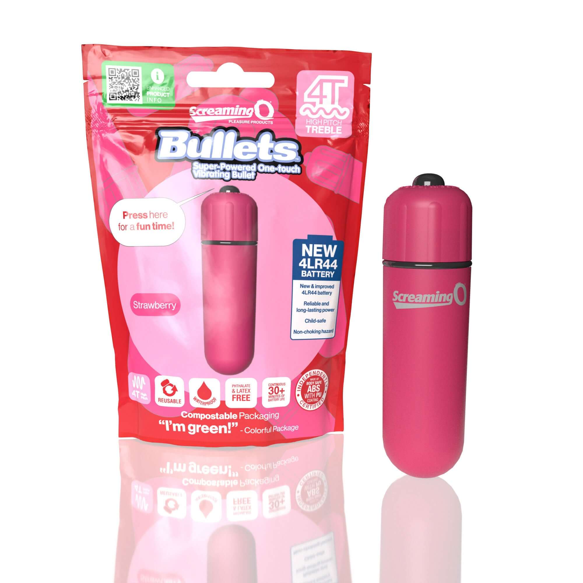 Screaming O 4t - Bullet - Super Powered One Touch Vibrating Bullet - Strawberry-3