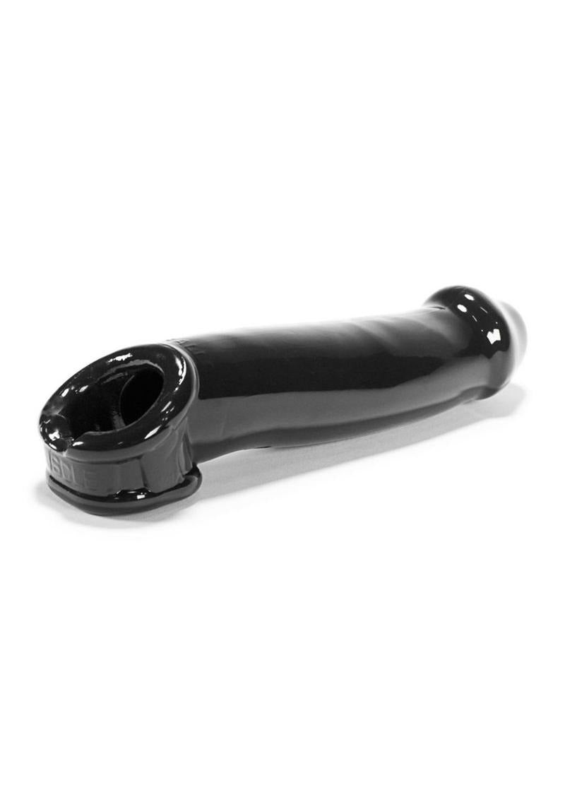 Oxballs Muscle Textured Cock Sheath Penis Extender Black in sleek black design for enhanced length and girth.