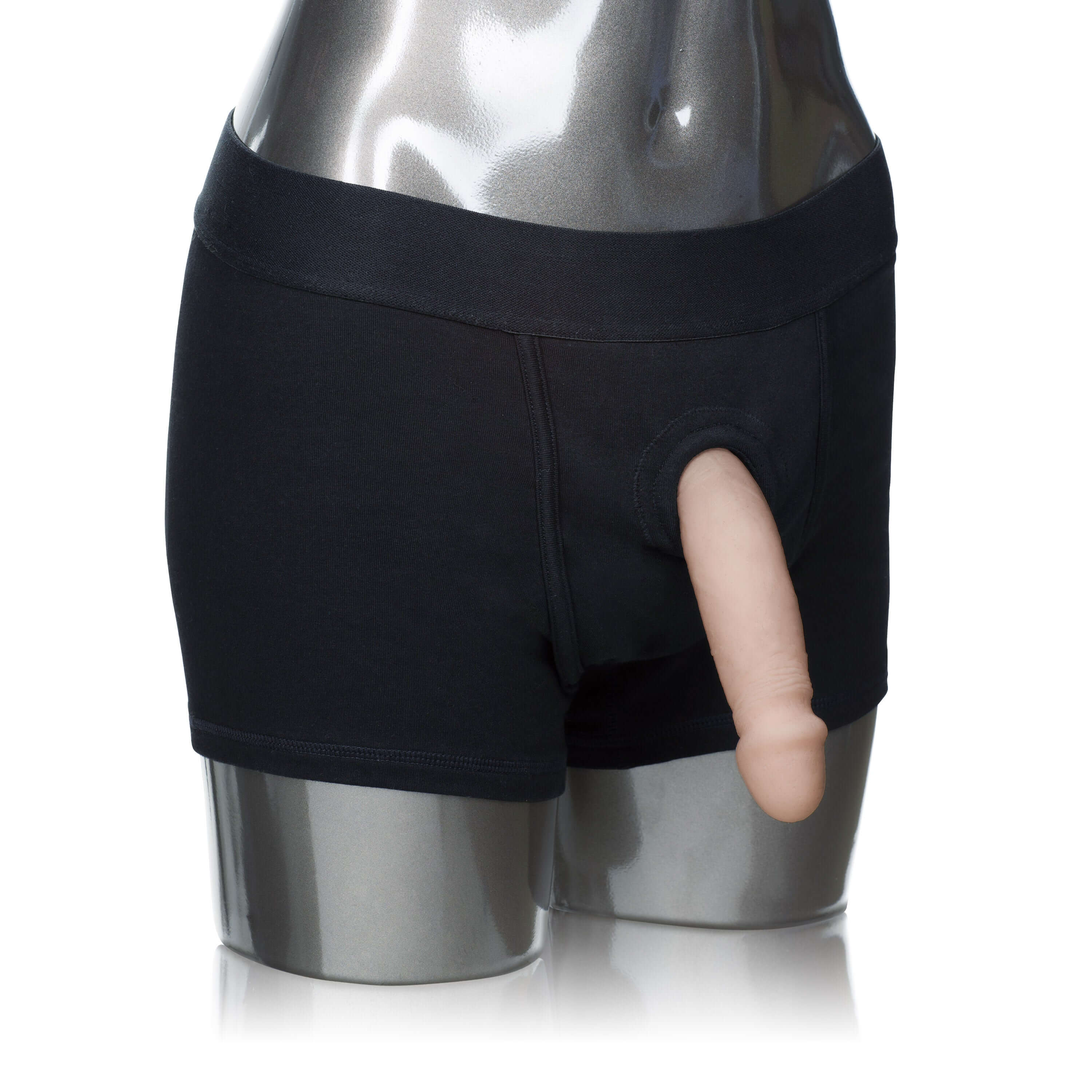 Packer Gear Boxer Brief Harness Large XL Black displayed on a mannequin to showcase the design and functionality.