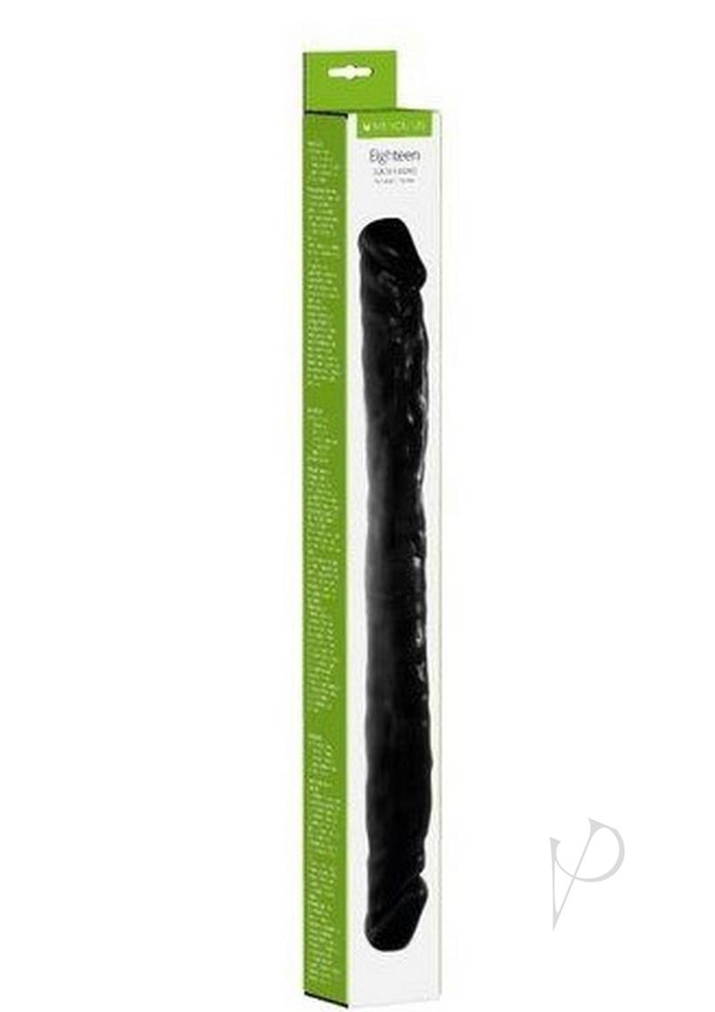 ME YOU US Eighteen Realistic Double Dong 18 Inch Black packaging showcasing its lifelike design and length.