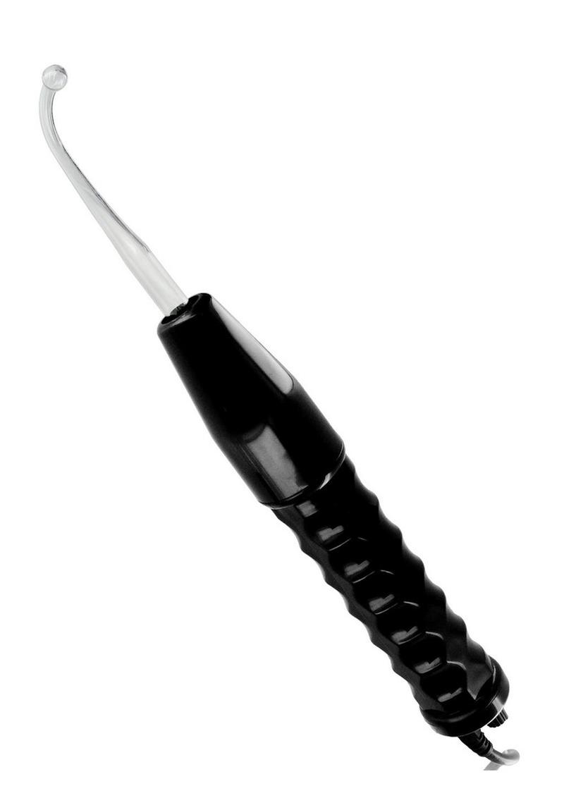Zeus Electrosex Twilight Wand 110V Black with elegant design and illuminated glass electrodes for electrostimulation.