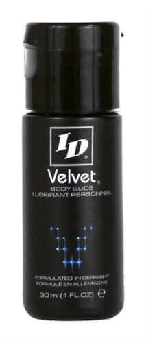 ID Velvet Body Glide Lubricant 1 Oz bottle, super-premium personal lubricant for smooth, luxurious glide.