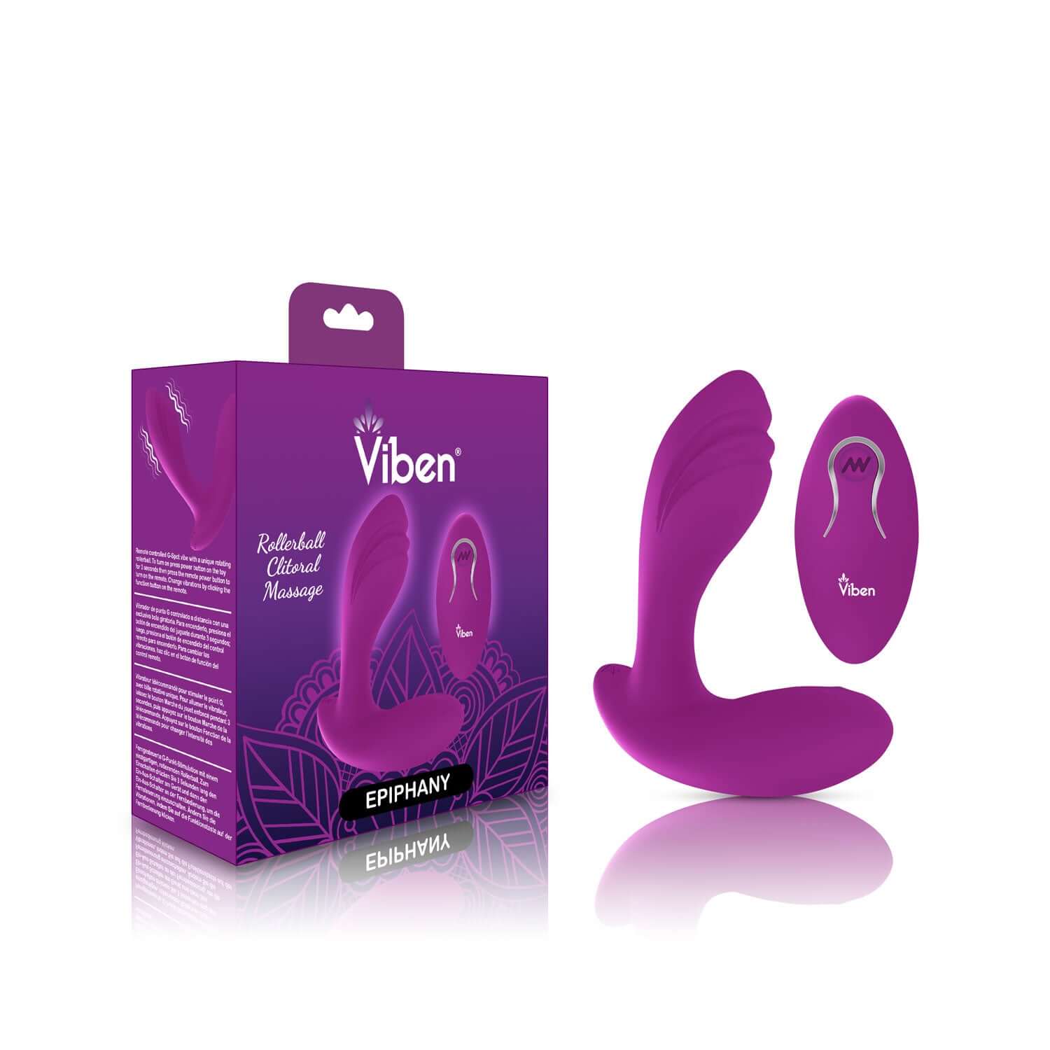 Viben Epiphany Clitoral Rollerball Panty Vibe Berry with packaging and remote, designed for targeted stimulation.