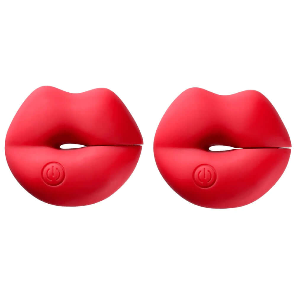 Naughty Lips Vibrating Nipple Clamps in a playful red lip design for adjustable stimulation and powerful vibrations.