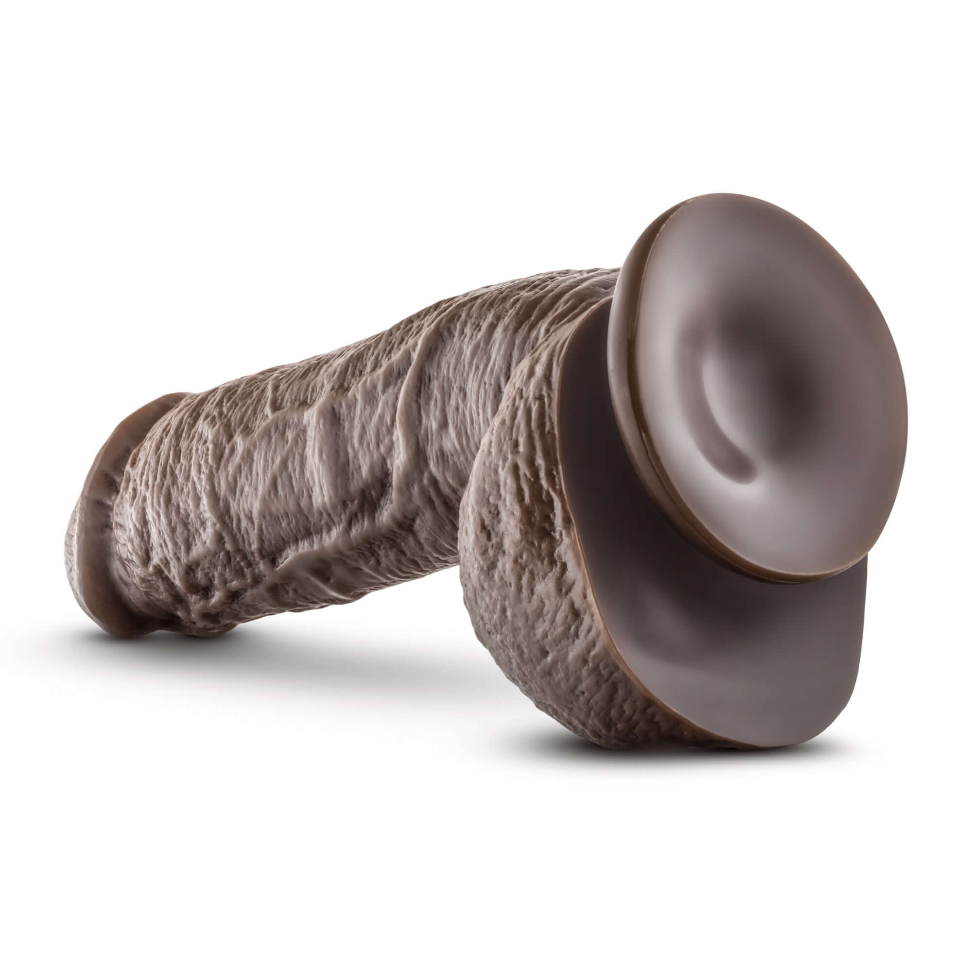 Dr Skin Mr D 8.5 Inch Dildo Chocolate showcasing realistic detailing and stable design for enhanced pleasure.