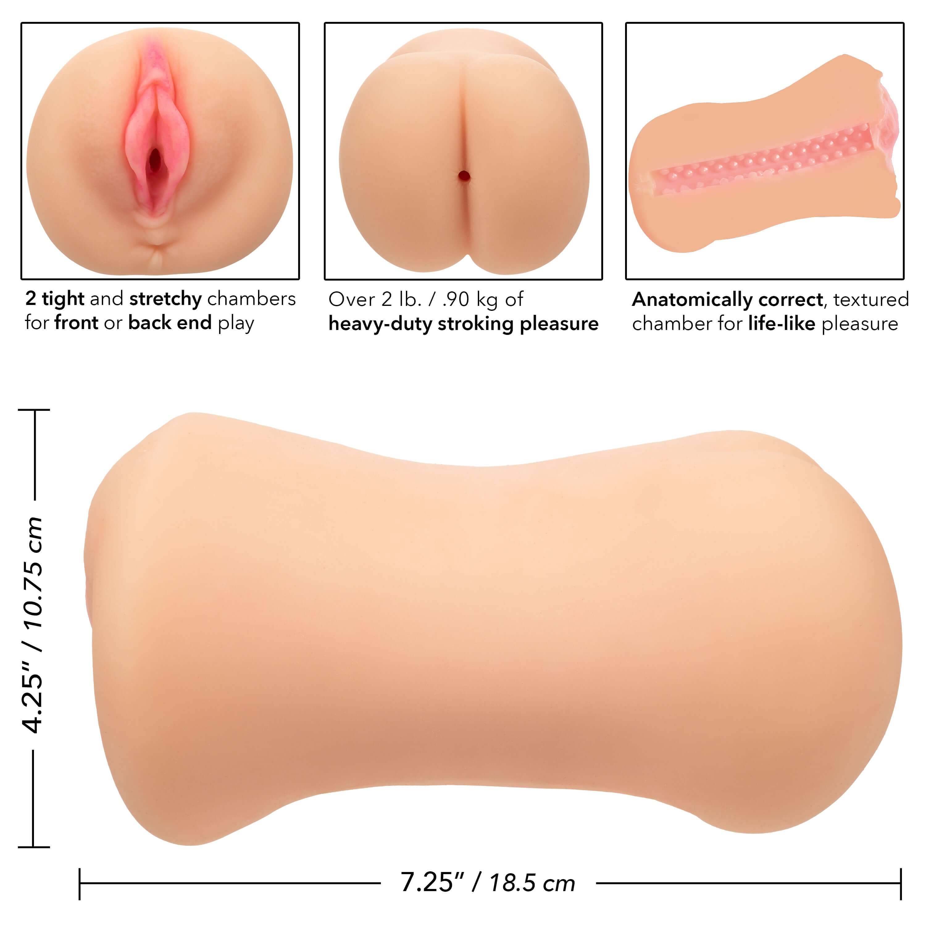 Stroke It Dual Entry Pussy & Ass Masturbator Ivory features two tight chambers for versatile, lifelike pleasure.