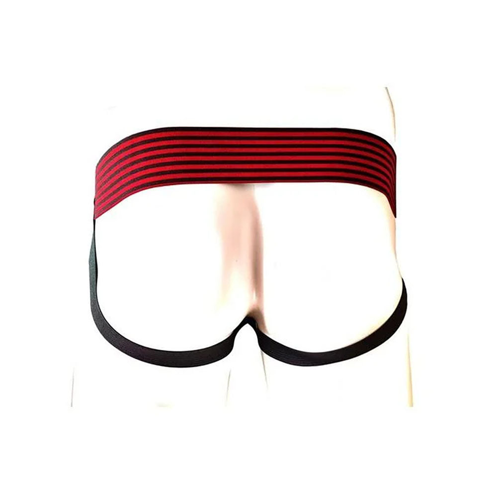 Rouge Jock Strap Black Medium displayed from the back, showcasing black and red striped design.