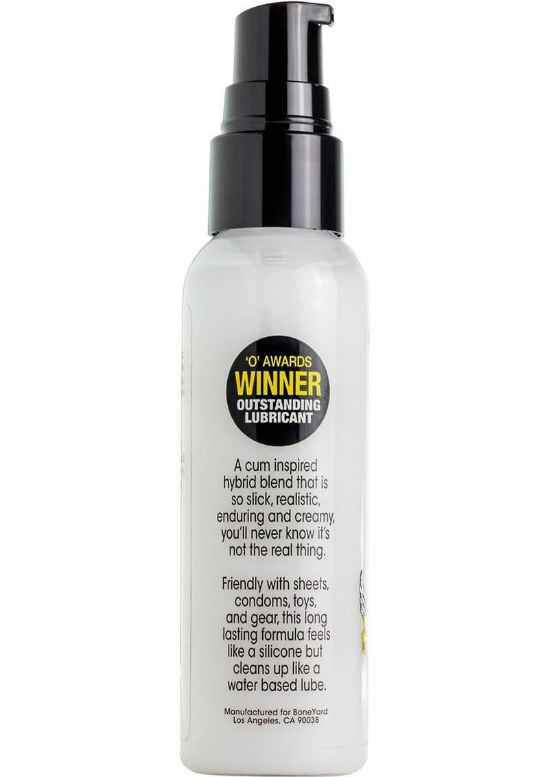 Boneyard Snake Oil Cum Lube Hybrid Blend Lubricant 2 Oz bottle featuring award details and product description.