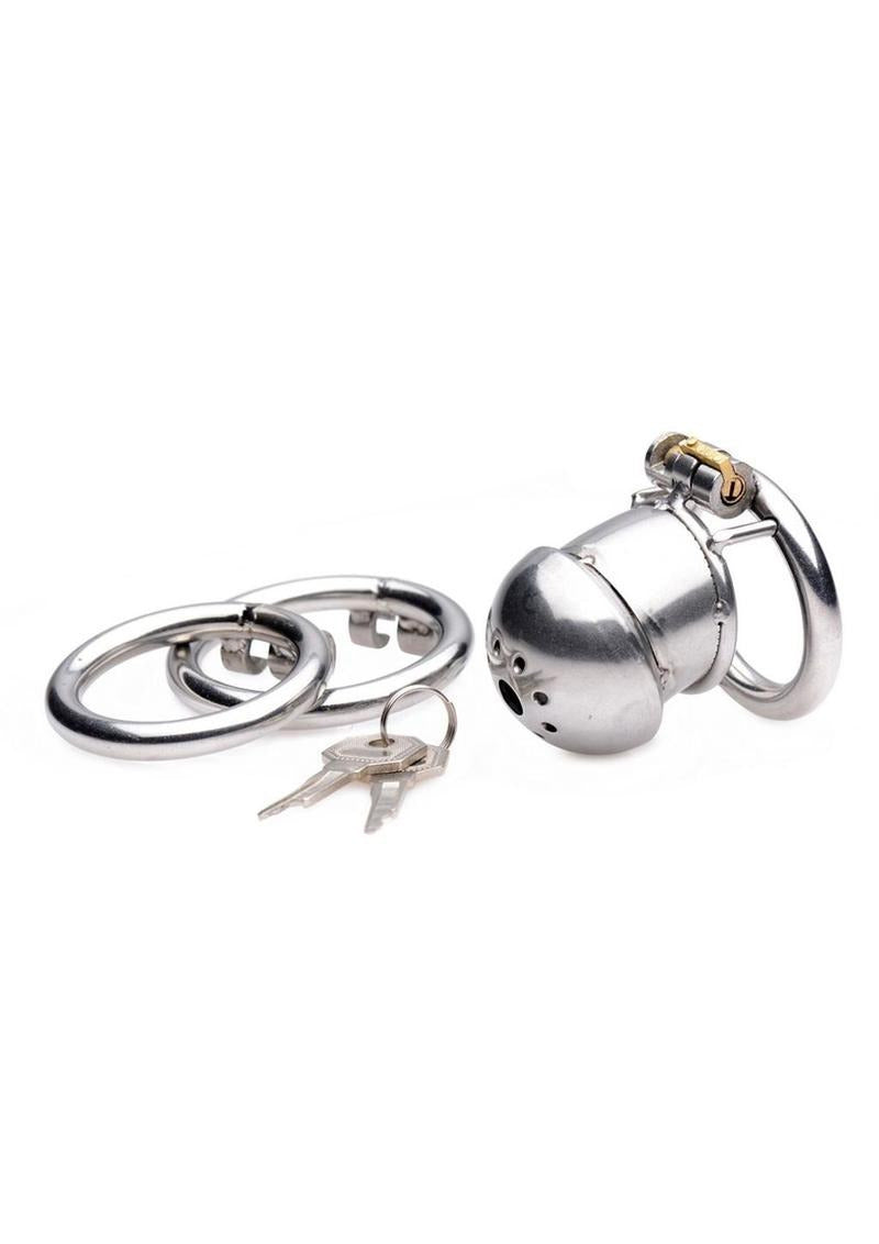 Master Series Exile Deluxe Locking Confinement Cage with stainless steel locking mechanism and keys.
