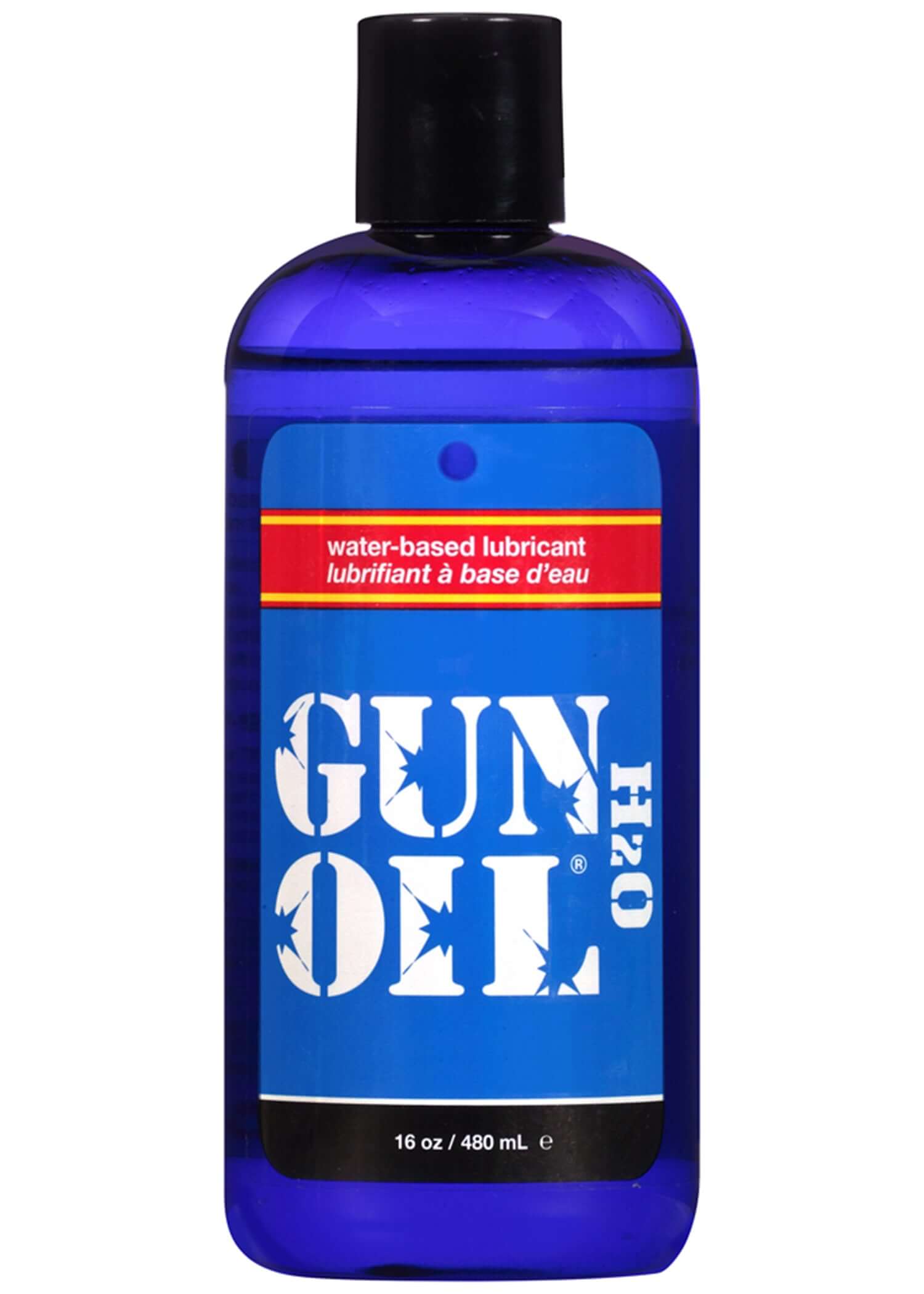 Gun Oil H2O Water-based Lubricant 16 Oz bottle with blue design and red label for smooth and comfortable use.