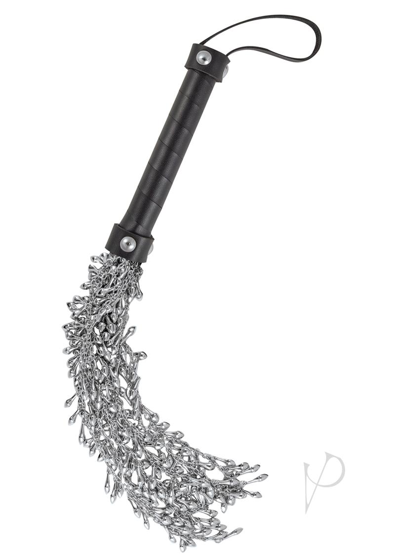 Dominant Submissive Ultimate Studded Chain Whip Silver featuring flexible chains and a comfortable handle.