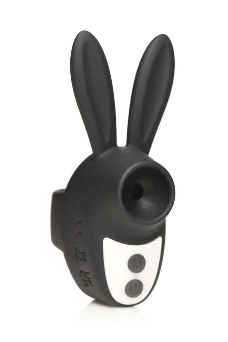 Sucky Bunny Clit Stimulator in black with suction patterns, speeds, premium silicone, and USB rechargeable features