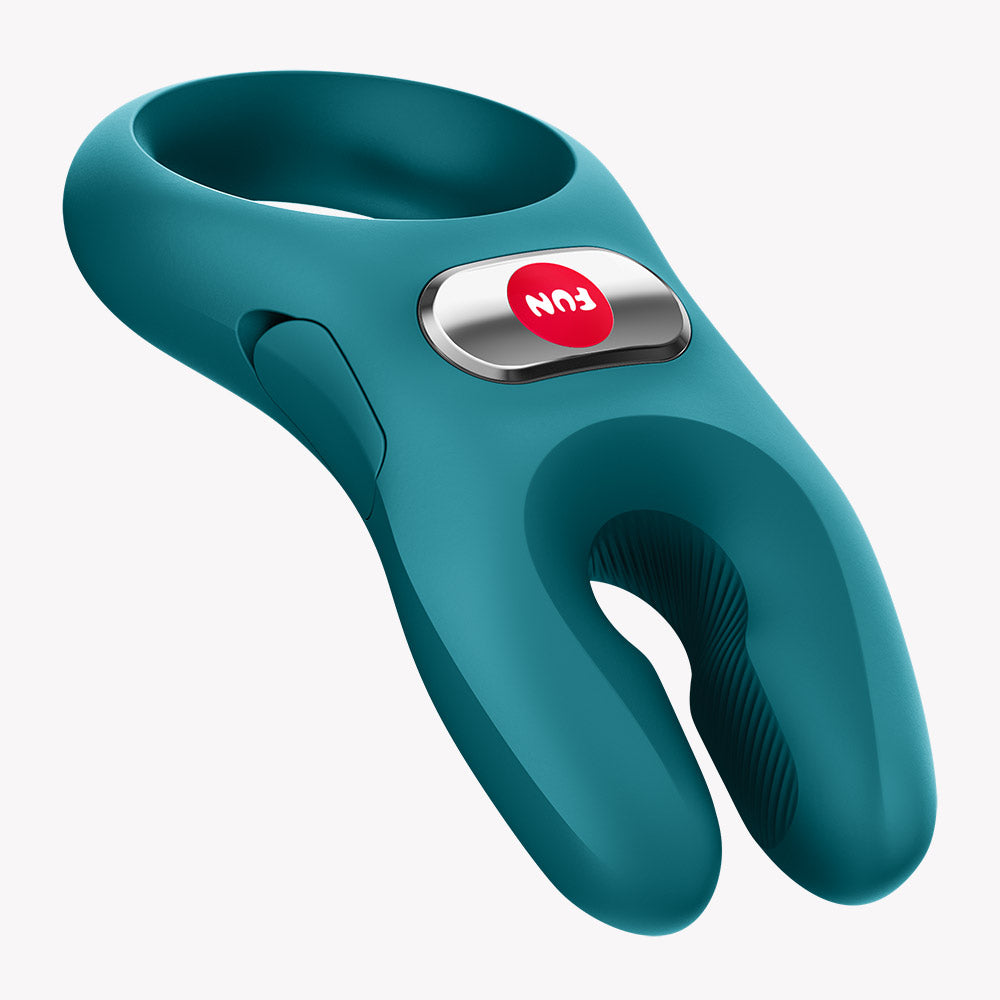 Fun Factory Nos Classic Vibrating Cock Ring Green - ergonomic design with dual motors for enhanced pleasure.