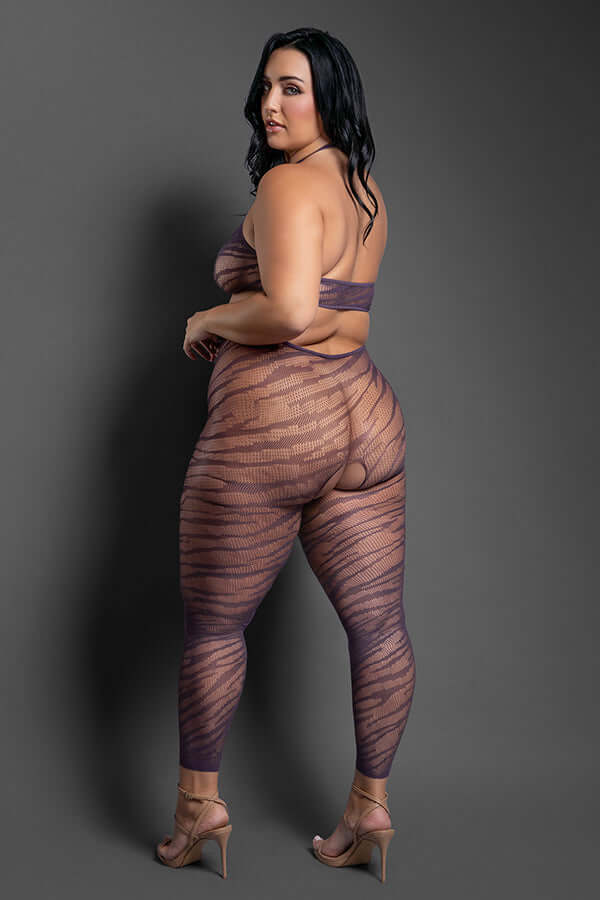 Set Me Free Footless Open Crotch Bodystocking - Queen - Dark Purple-2