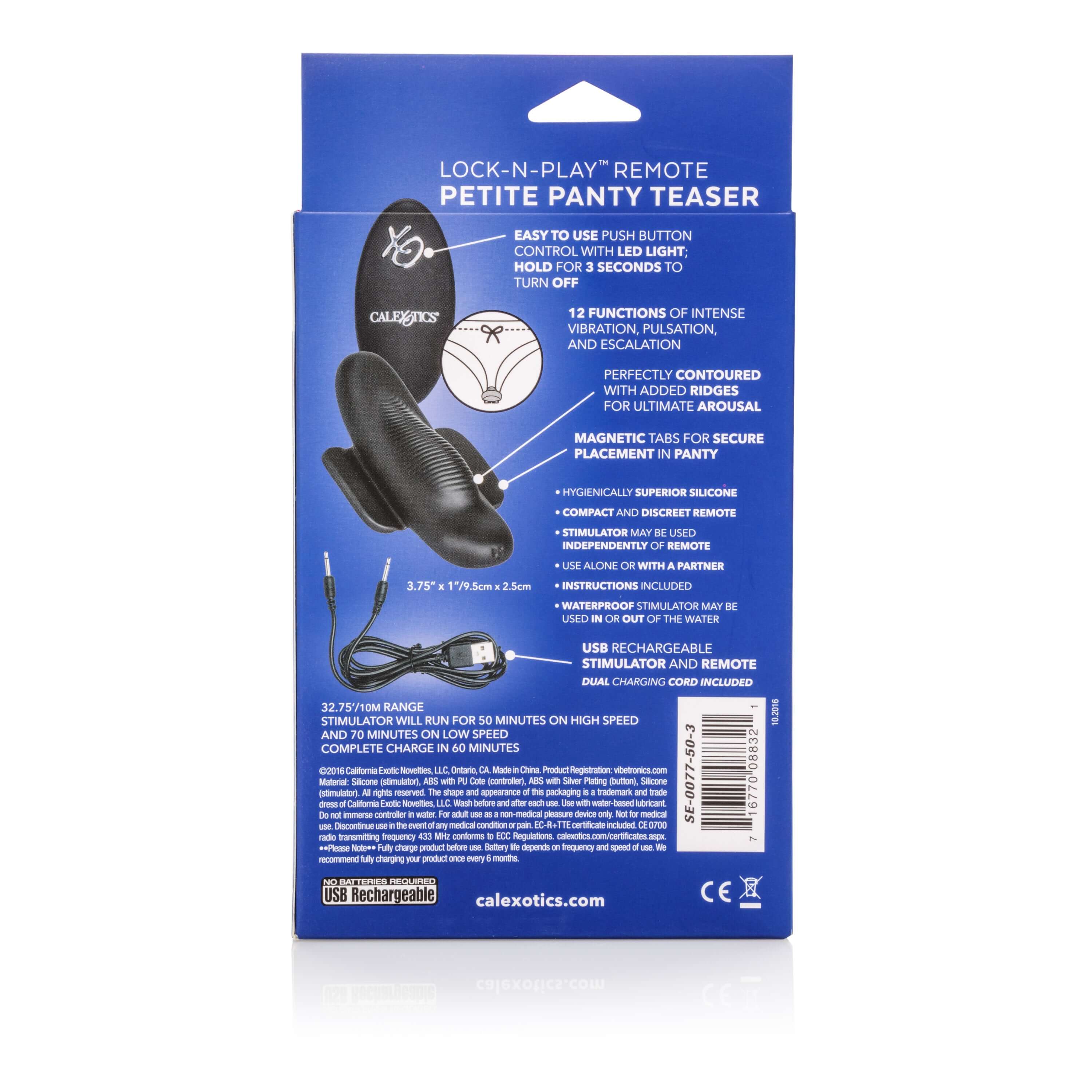 Lock-N-Play Remote Petite Panty Teaser product packaging showcasing features and design.