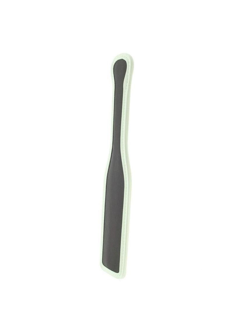 GLO Bondage Glow In The Dark Paddle Green with a glow-in-the-dark edge and sturdy black surface.