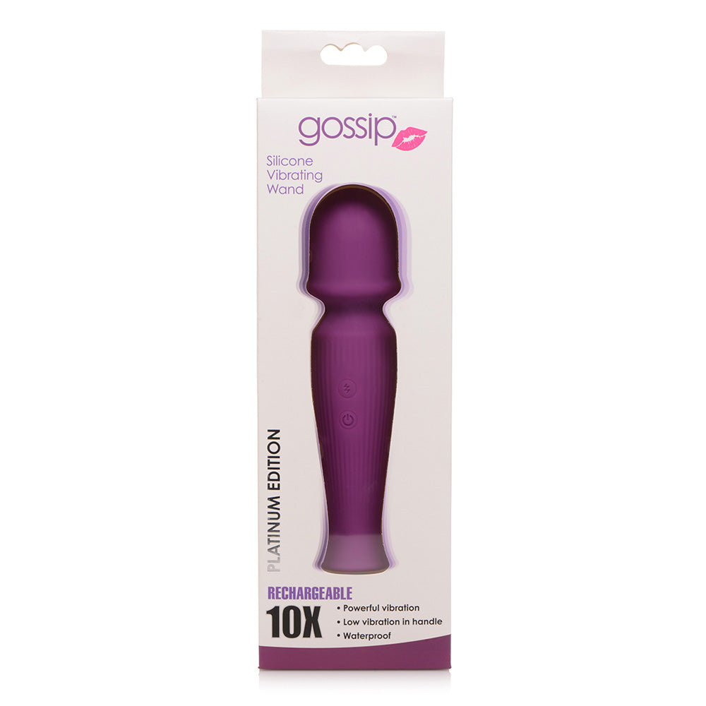 10x Silicone Vibrating Wand Violet in a stylish package designed for powerful and customizable stimulation.