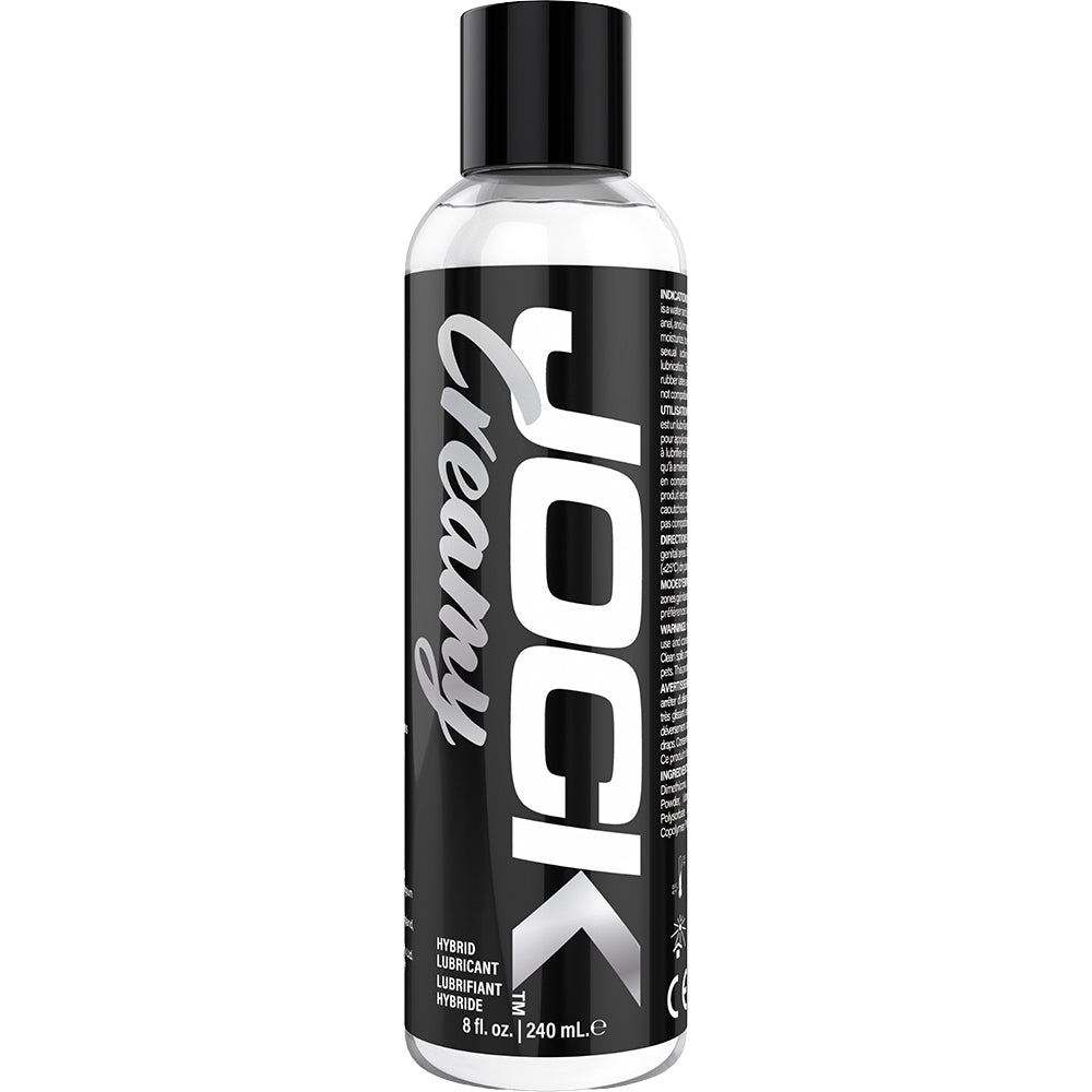 Jock Creamy Cum Lubricant 8 Oz bottle featuring hybrid lubricant formula and premium design.