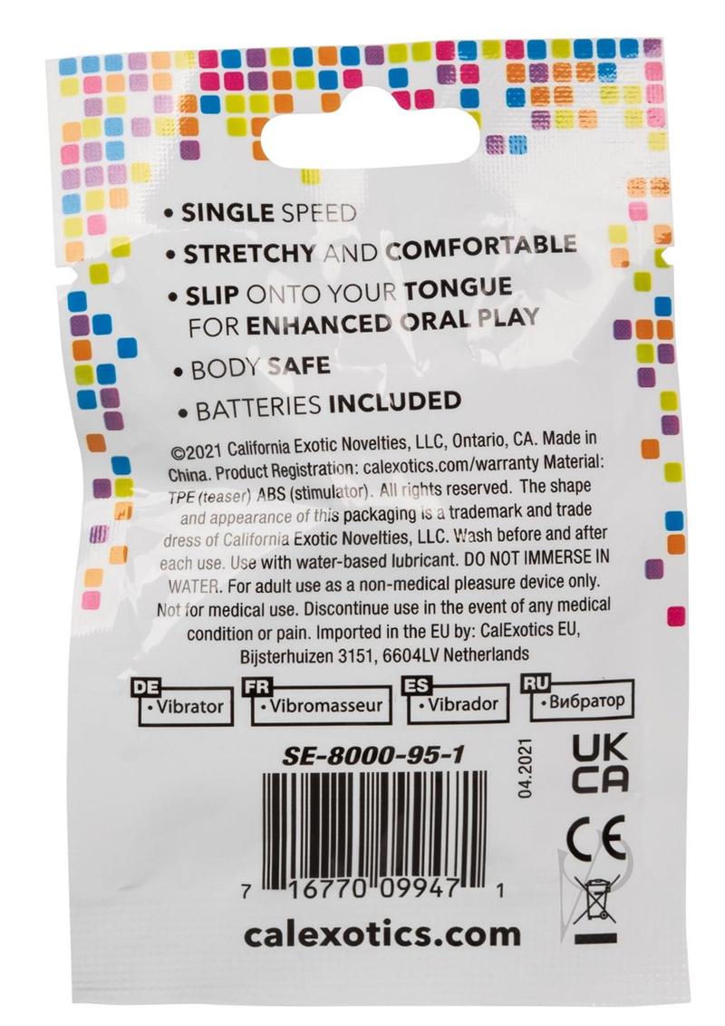 Foil Pack Textured Cock Ring Assorted Colors packaging featuring instructions and product details.