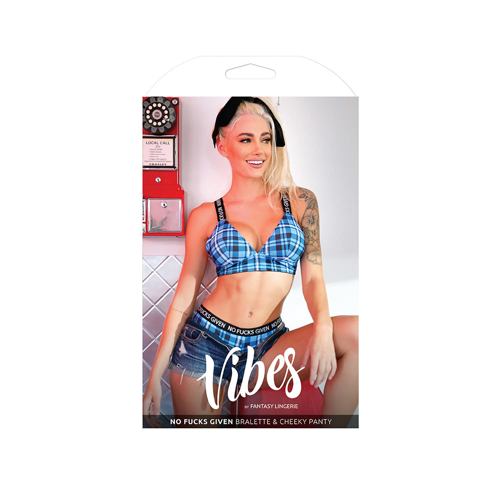 No Fucks Given Plaid Bralette & Cheeky Panty M/L Blue