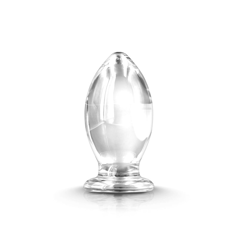 Renegade Glass Bishop Anal Plug Clear showcasing an oversized glass design crafted from body-safe borosilicate glass.