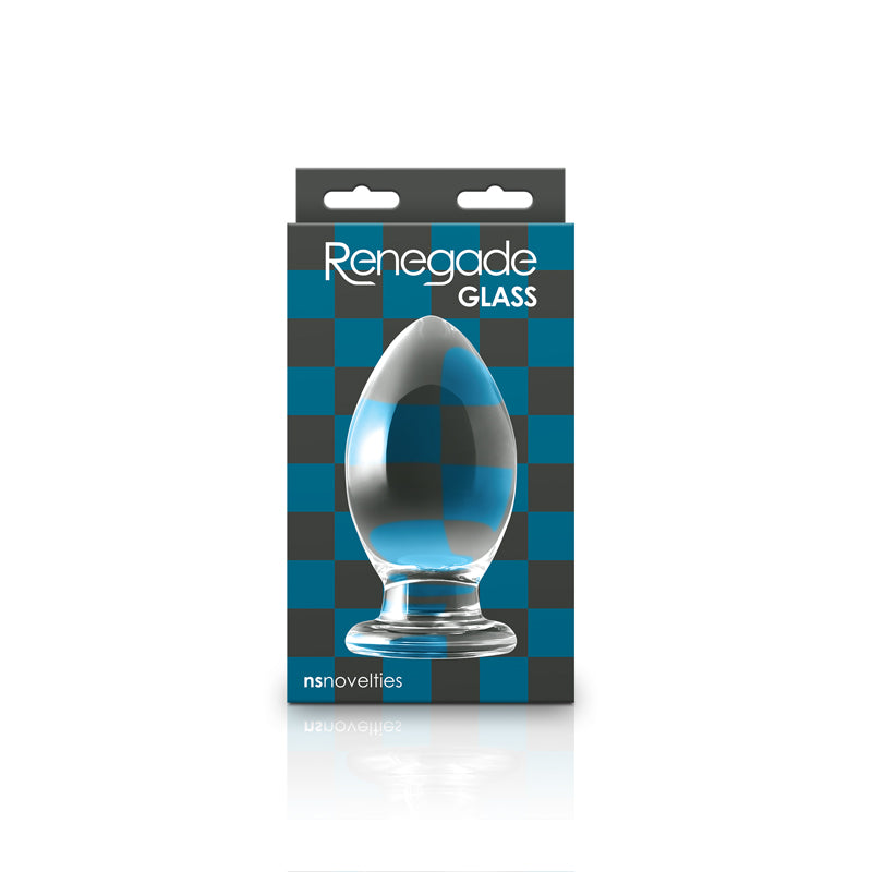 Renegade Glass Bishop Anal Plug Clear in packaging, designed for bold and adventurous play. NS Novelties product.