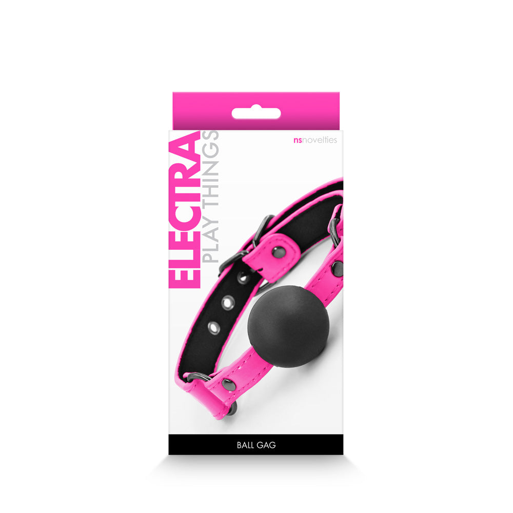 NS Novelties Electra Ball Gag Pink packaged for stylish restraint play in a classic design.