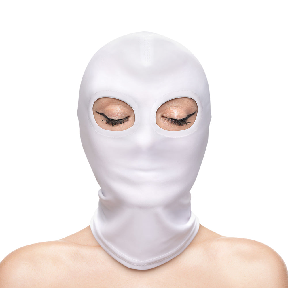 Hustler's Taboo Eyes Hood White featuring a full-coverage design that enhances mystery and anticipation in bedroom play.