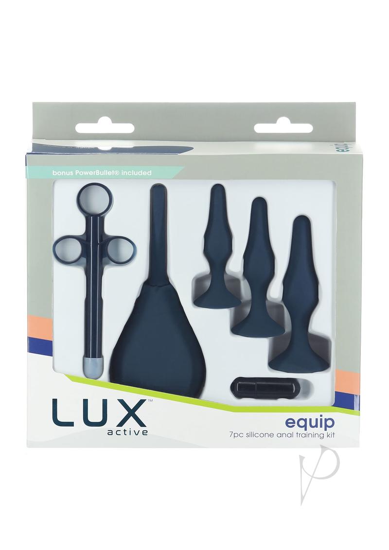 LUX Active Equip Anal Explorer Kit Blue featuring 7 silicone anal training items for comfortable exploration.