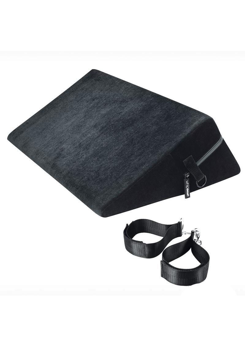 WhipSmart Mini Try-Angle Cushion Black with adjustable straps for versatile positioning and comfort during intimate moments.