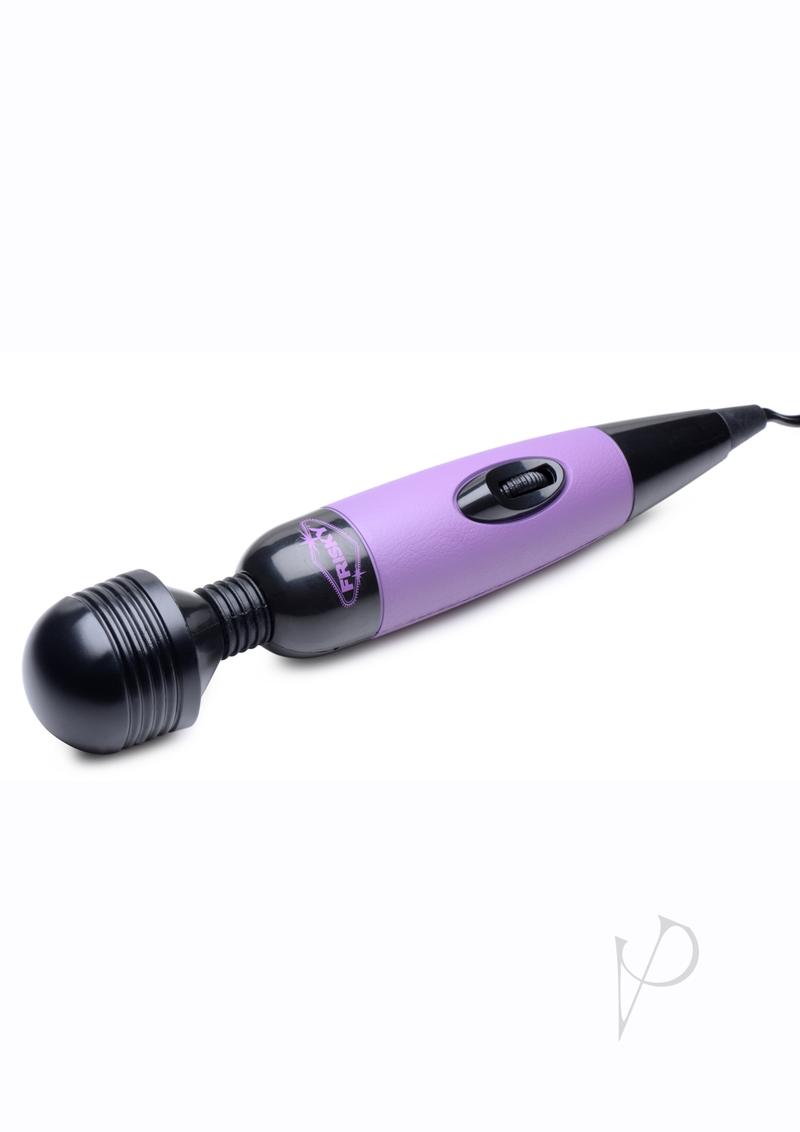 Frisky Playful Pleasure Plug In Wand Massager Purple with ergonomic design and wide massage head for relaxation.