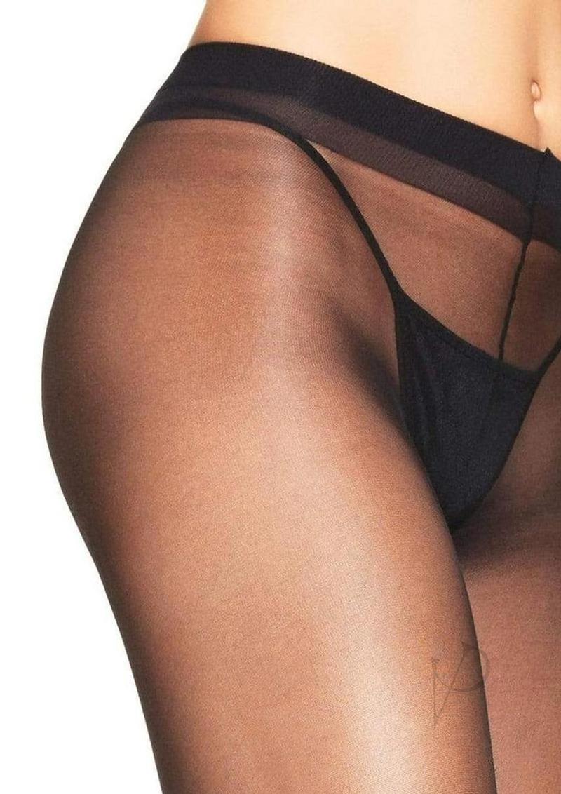 Leg Avenue Lycra Sheer to Waist Support Pantyhose OS Black close-up of sheer material and waistband
