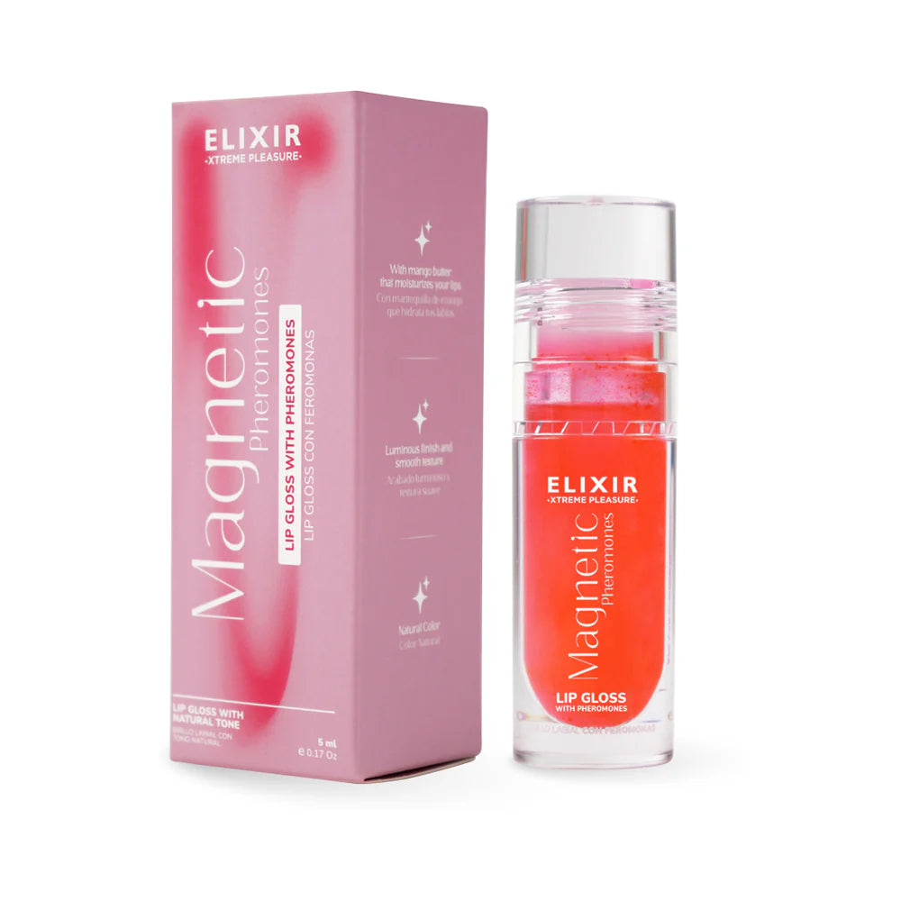 Elixir Magnetic Lip Gloss With Pheromones 5 ml packaging and product, showcasing hydrating, glossy finish.